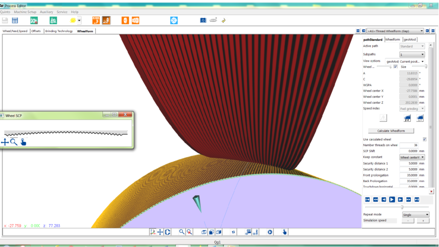 CAD/CAM Schleifsoftware Qg1: Werkzeug zum Rollen einer Keilverzahnung. Höchste Produktivität dank Simultan-Schliff von 36 Zähnen. 