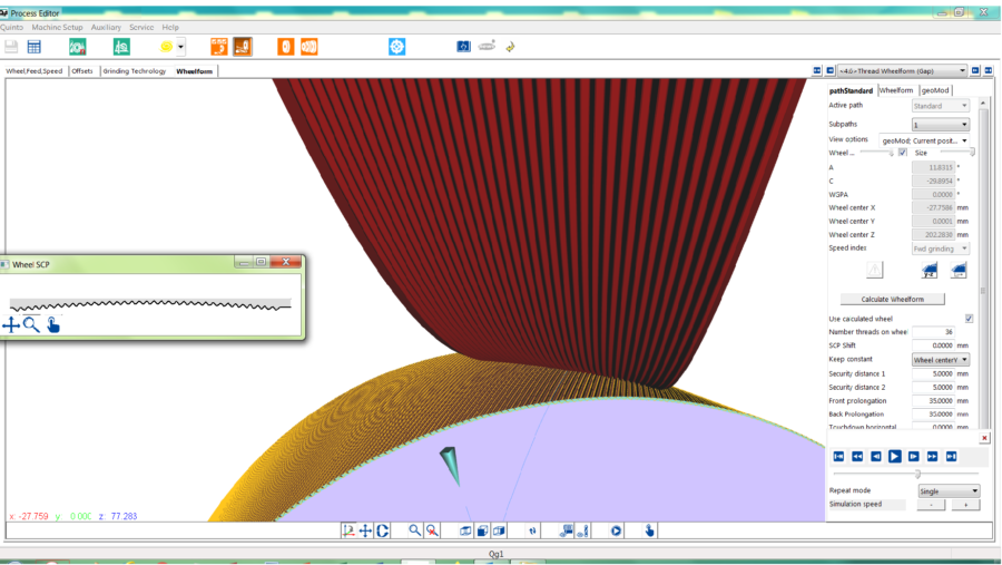 CAD/CAM grinding software Qg1: Round die tool to roll a spline. Highest productivity due to simultaneously grinding 36 teeth.